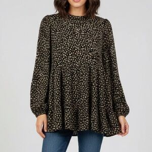 OTT Women’s Black Floral Tiered Babydoll Top Long Sleeve Size 3X